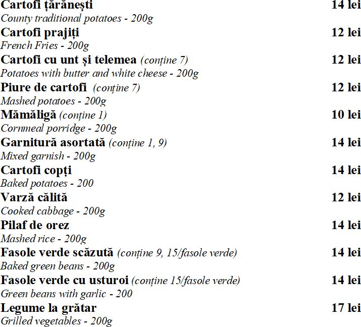 Restaurant Cheile Gradistei Fundata - Meniu Garnituri
