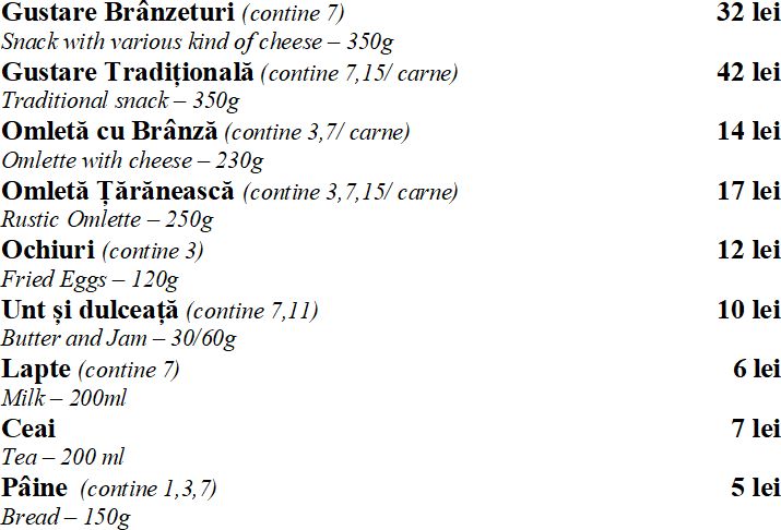 Restaurant Cheile Gradistei Fundata - Meniu Mic Dejun