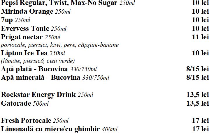 Restaurant Cheile Gradistei Fundata - Meniu Bauturi