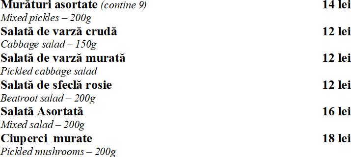 Restaurant Cheile Gradistei Fundata - Meniu Salate
