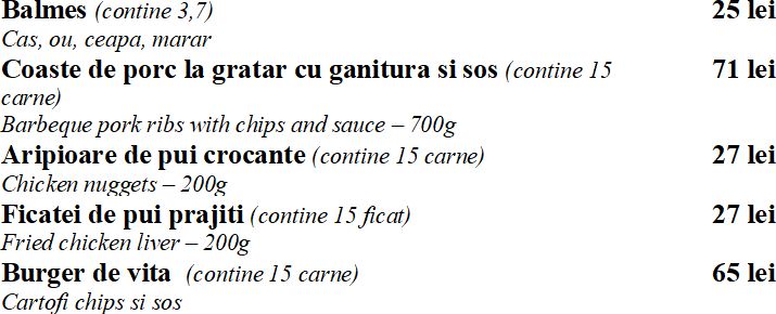 Restaurant Cheile Gradistei Moieciu - Meniu Special