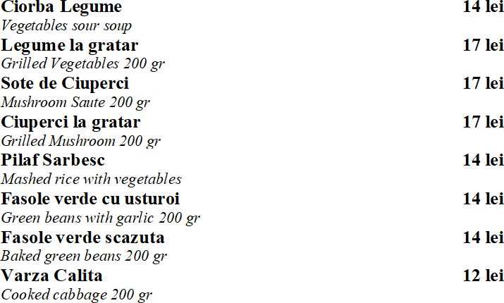 Restaurant Cheile Gradistei Fundata - Meniu Vegetarian